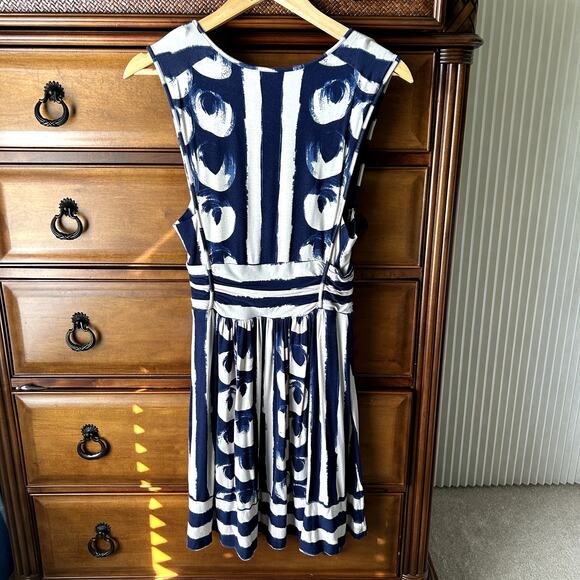 Anthropologie Maeve Sennebec Blue Cream Jersey Flare Dress size M - Picture 5 of 16